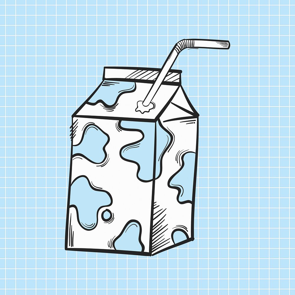 Funky milk box hand drawn doodle cartoon sticker illustration