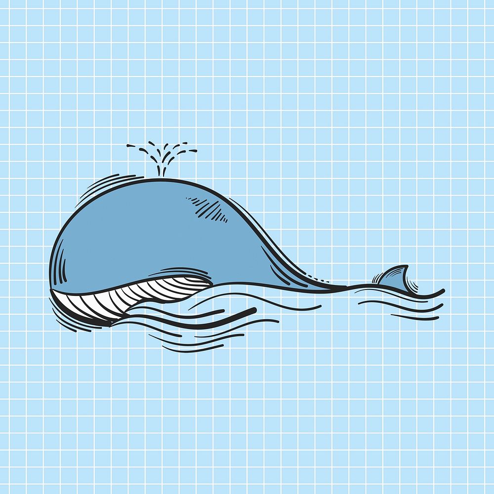 Funky whale  hand drawn doodle cartoon sticker illustration