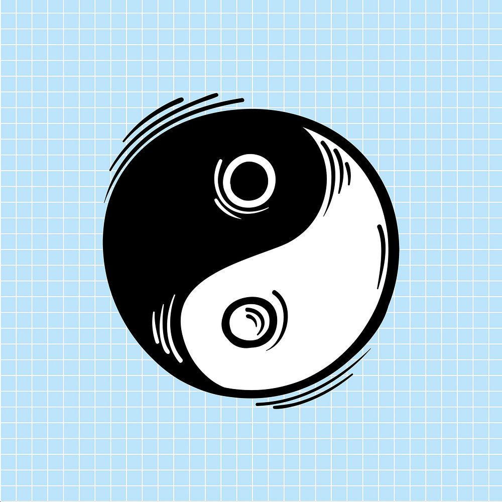Funky yin yang symbol hand drawn doodle cartoon sticker illustration