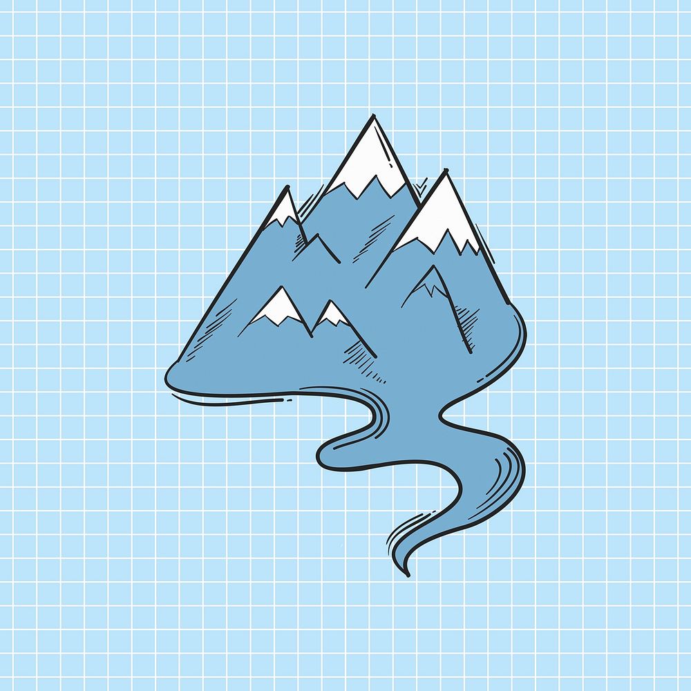 Funky mountain hand drawn doodle cartoon sticker illustration