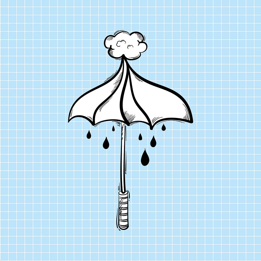 Funky raining umbrella hand drawn doodle cartoon illustration