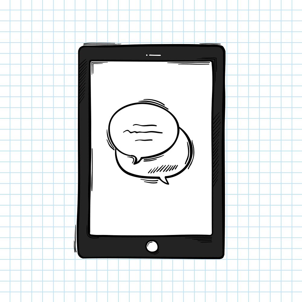 Tablet screen text bubble pastel doodle cartoon clipart