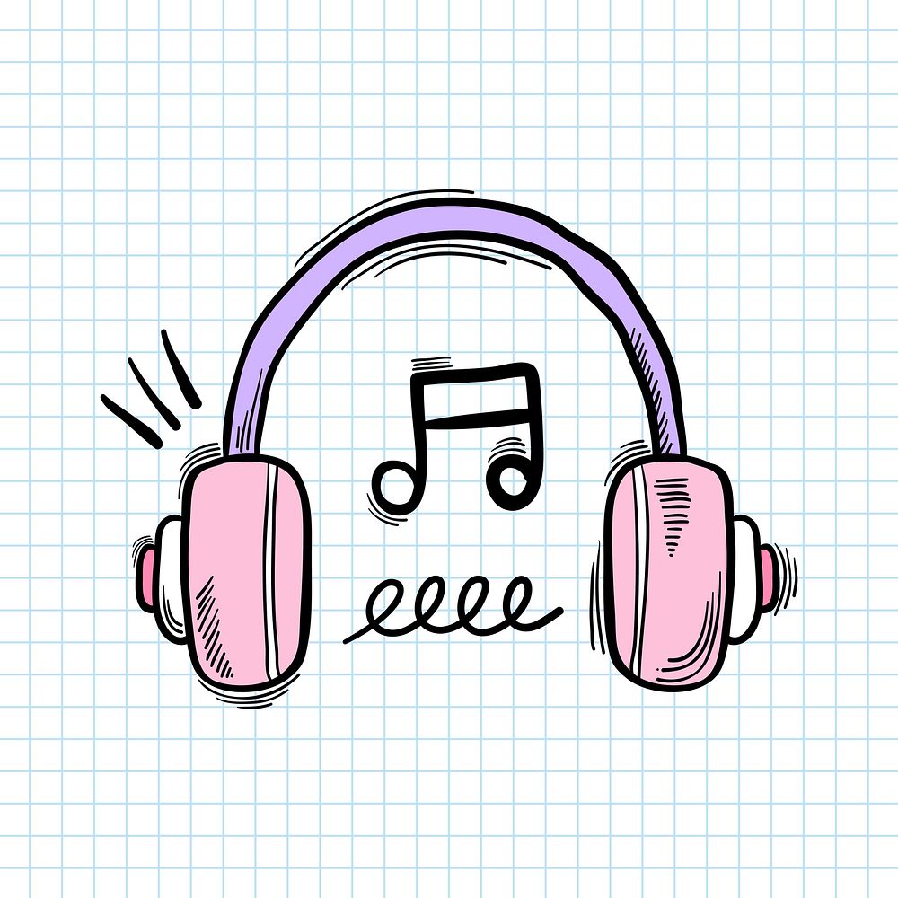 Psd headphones pastel doodle cartoon clipart
