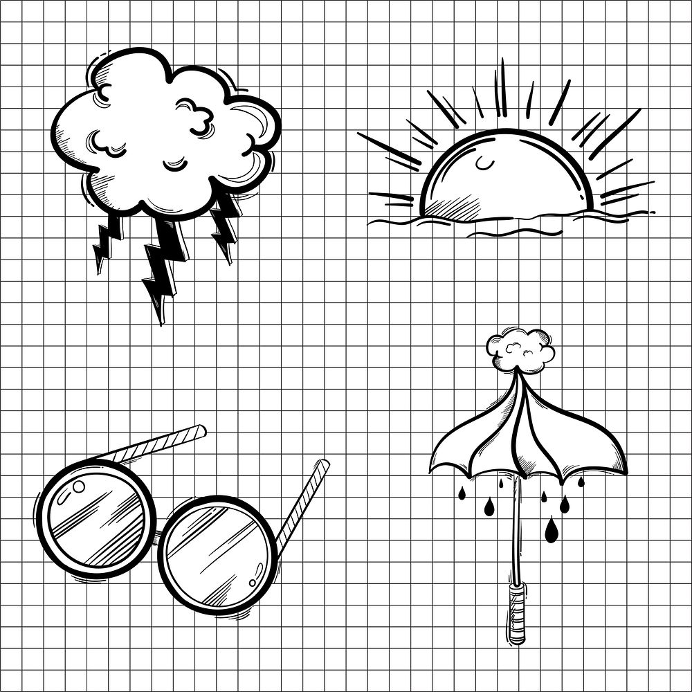 Funky doodle weather icon vector cartoon sticker set