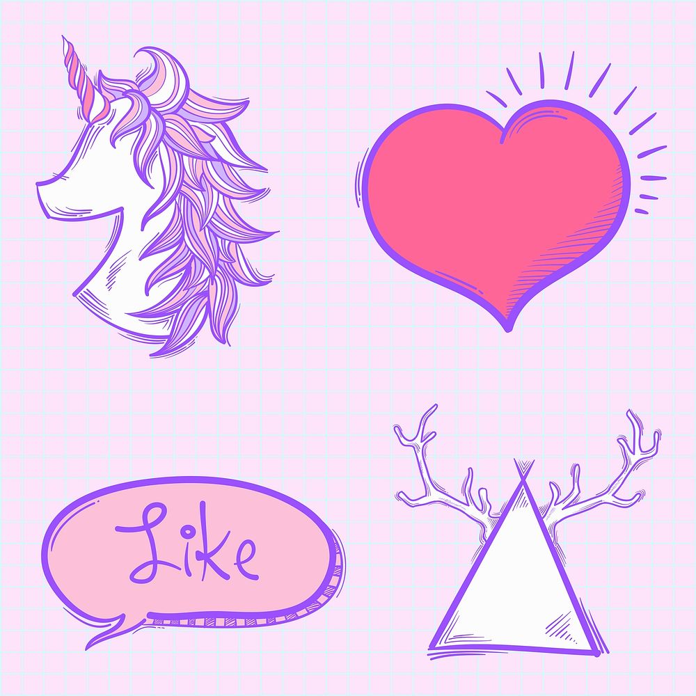 Pastel unicorn vector doodle cartoon clipart set