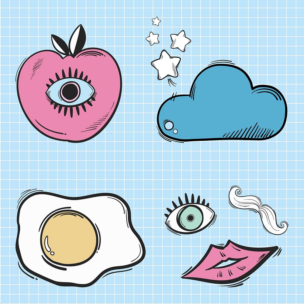 Psd cool doodle cartoon teen sticker set
