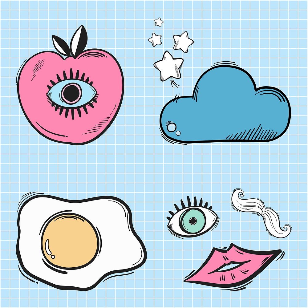 Funky doodle cartoon sticker vector