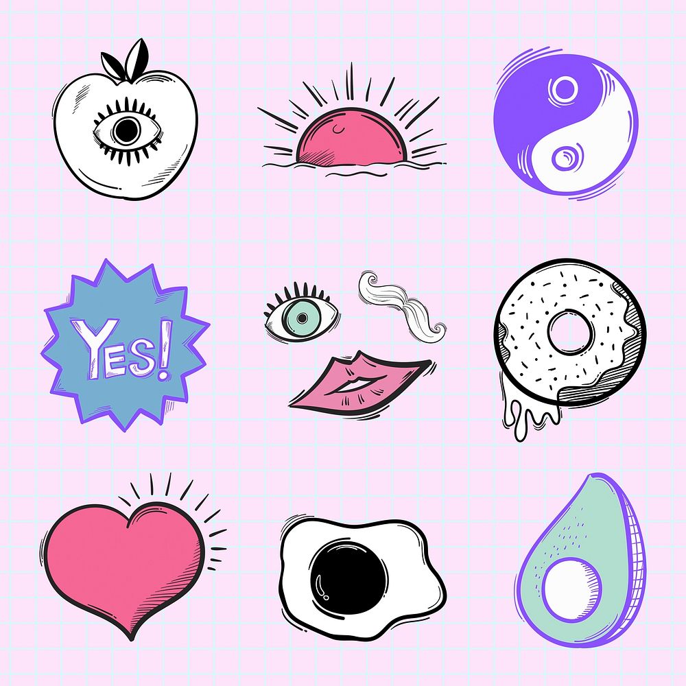 Psd cool icon doodle cartoon teen sticker set