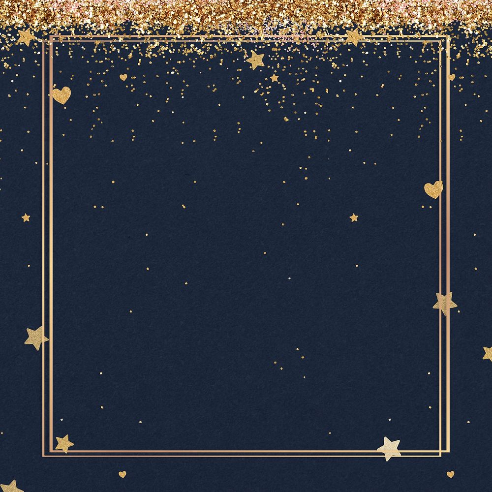 Glittery gold star pattern frame black background