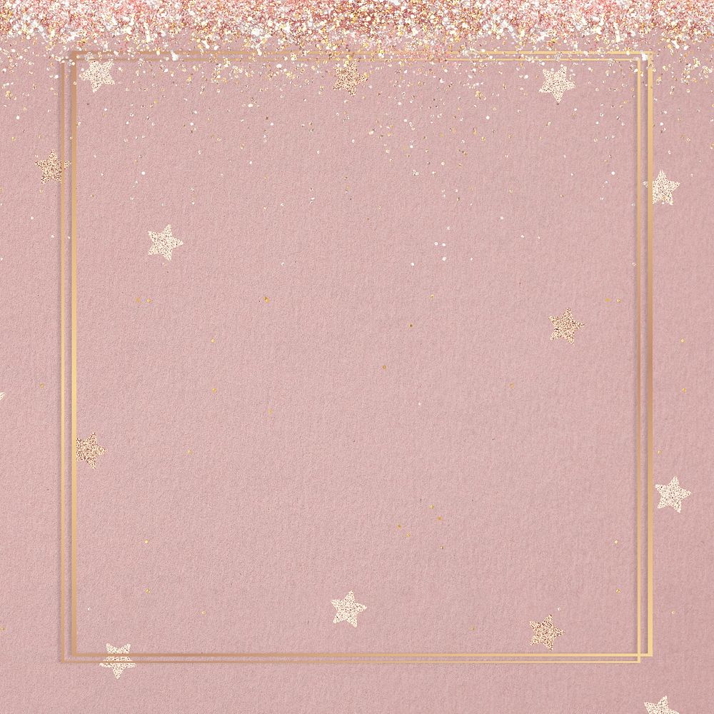Glittery star pattern party frame pink background