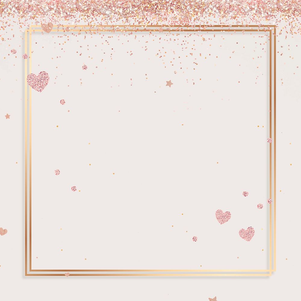 Gold shimmery party frame vector heart pattern beige 