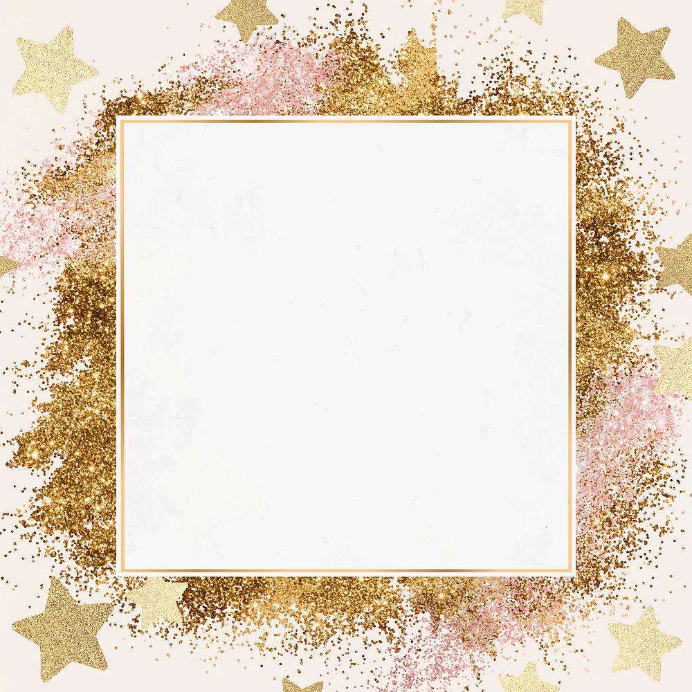 Shiny gold border vector festive glitter star pattern frame