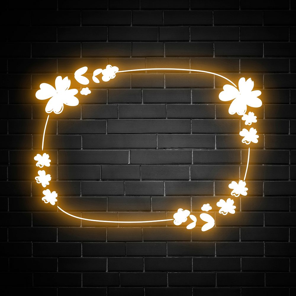 Vector neon frame floral glowing border