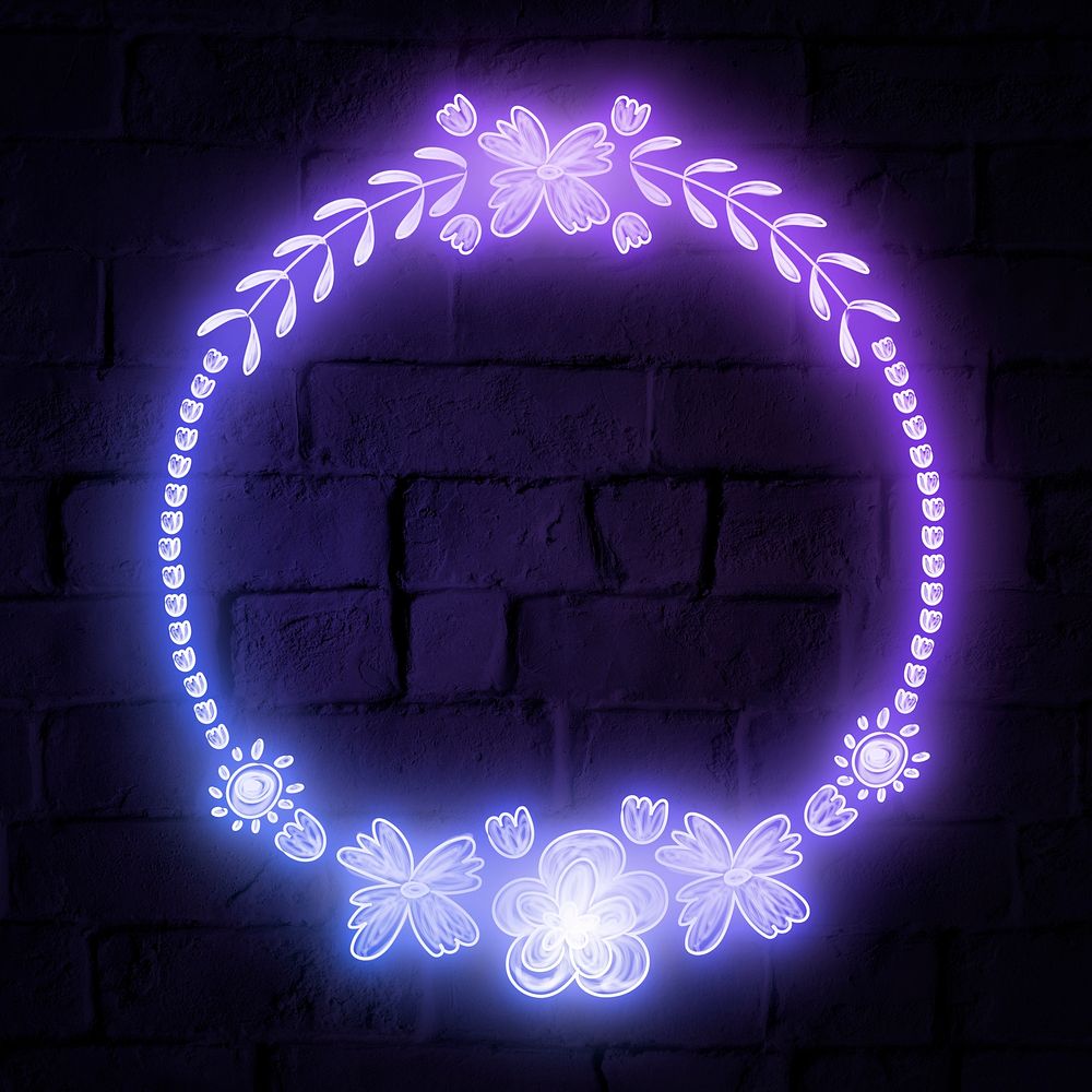 Floral neon effect frame round shape