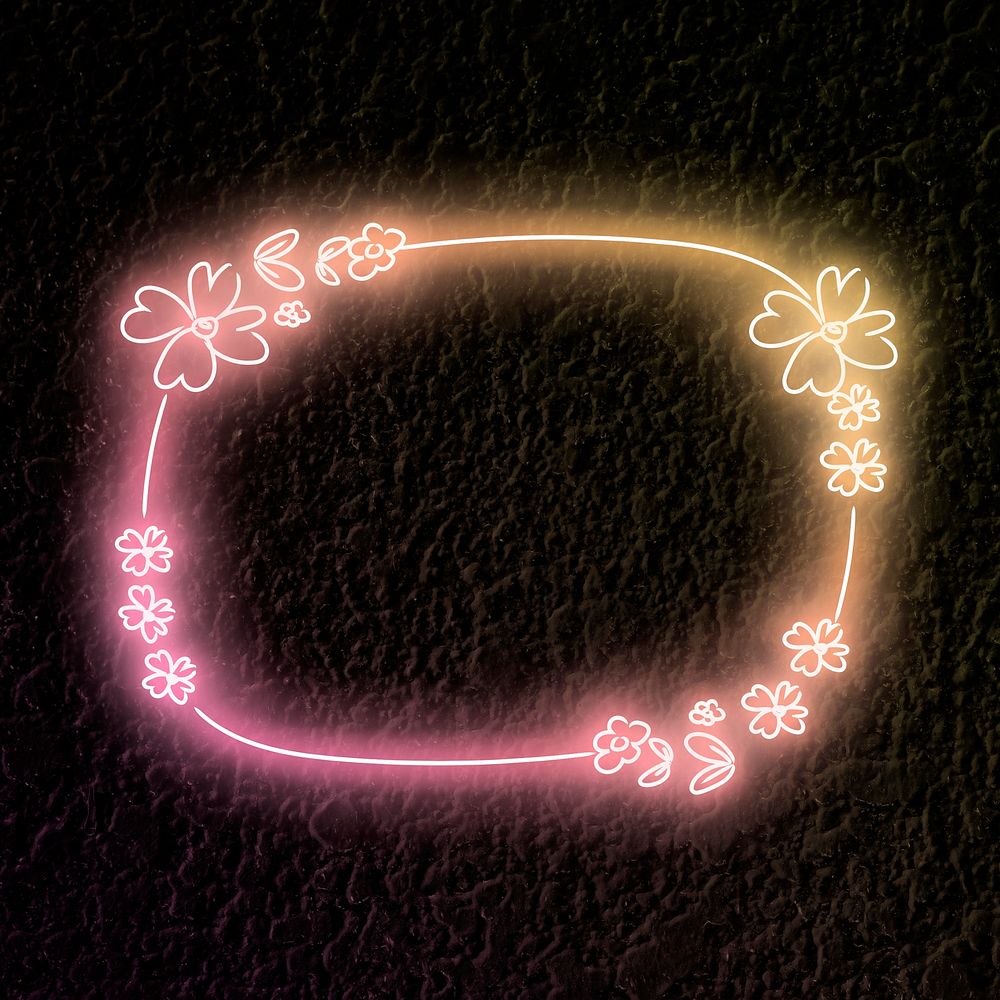 Glowing neon frame floral psd hand drawn