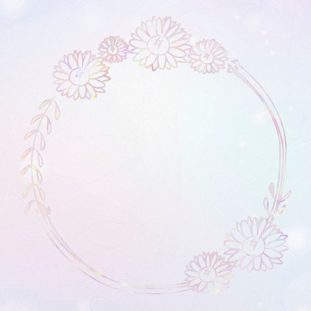 Vector floral wreath frame holography effect