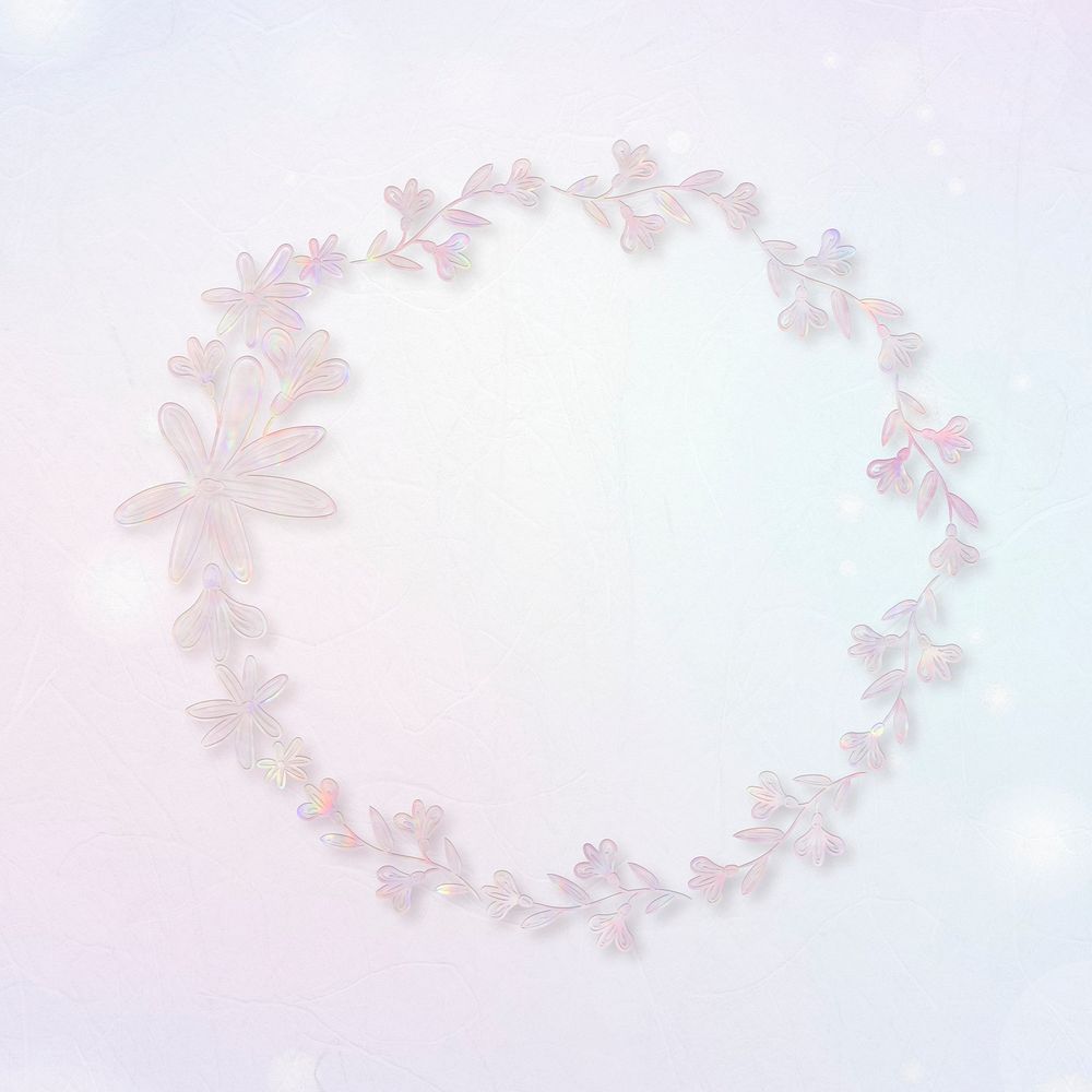Psd holographic floral wreath frame