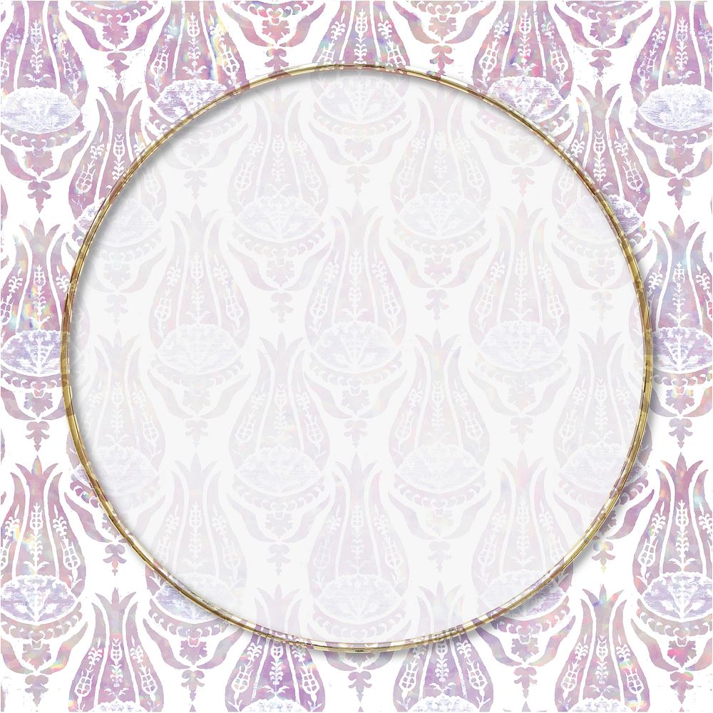 Vintage vector holographic tulip frame remix from artwork by William Morris