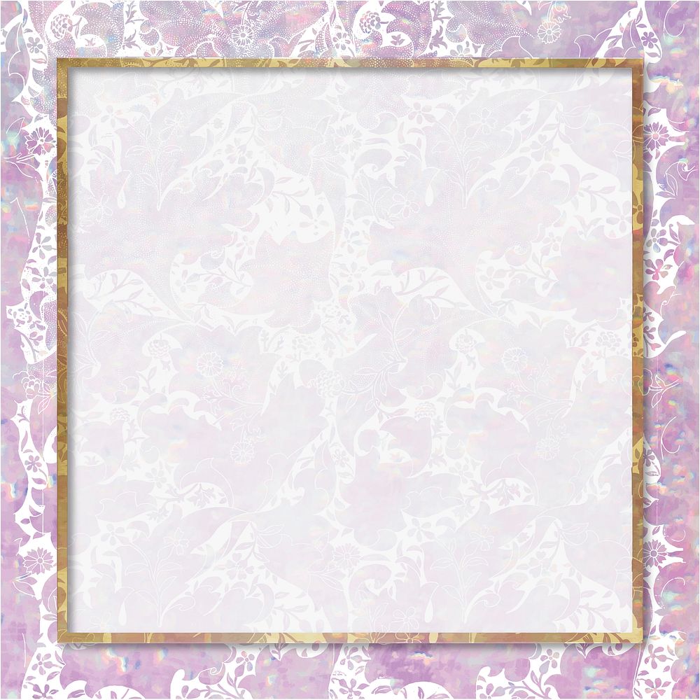 Vintage vector holographic pink frame remix from artwork by William Morris