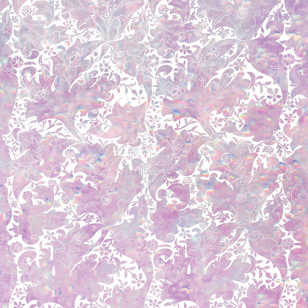 Vintage holographic pastel flora vector pattern remix from artwork by William Morris