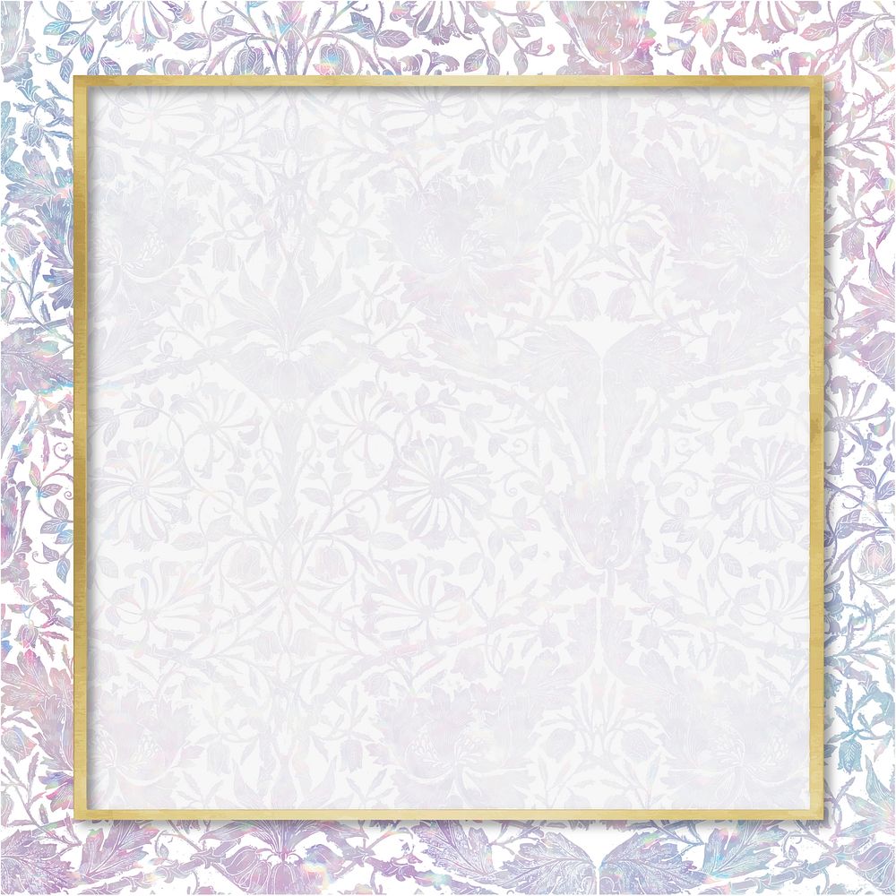 Vector pastel leaf holographic frame remix from artwork by William Morris