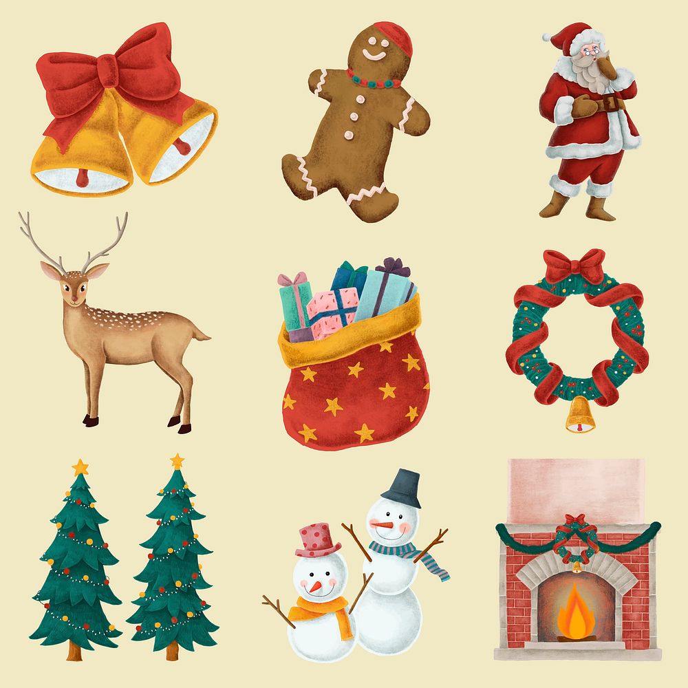 Christmas vibe festive holiday vector hand drawn set