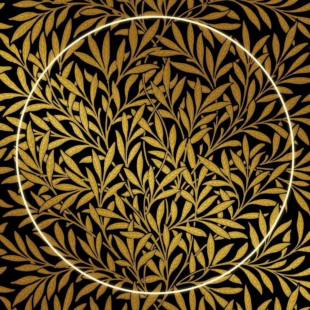 Gold leaf frame pattern vector remix from artwork by William Morris