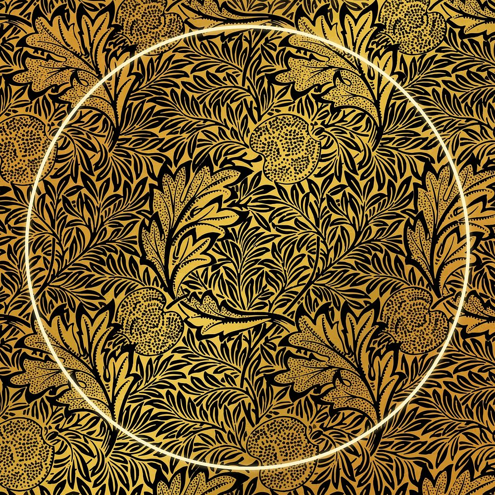 Golden botanical frame pattern vector remix from artwork by William Morris