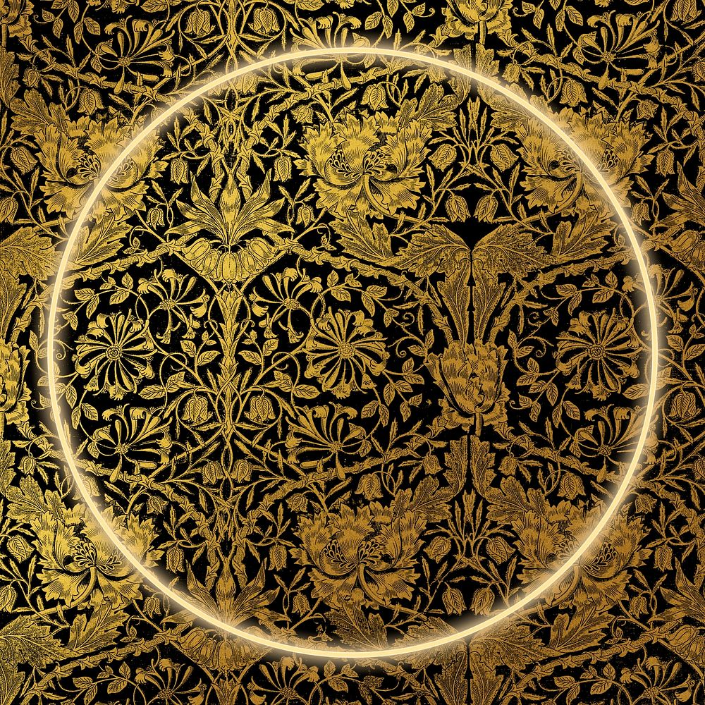 Golden floral frame pattern remix from artwork by William Morris