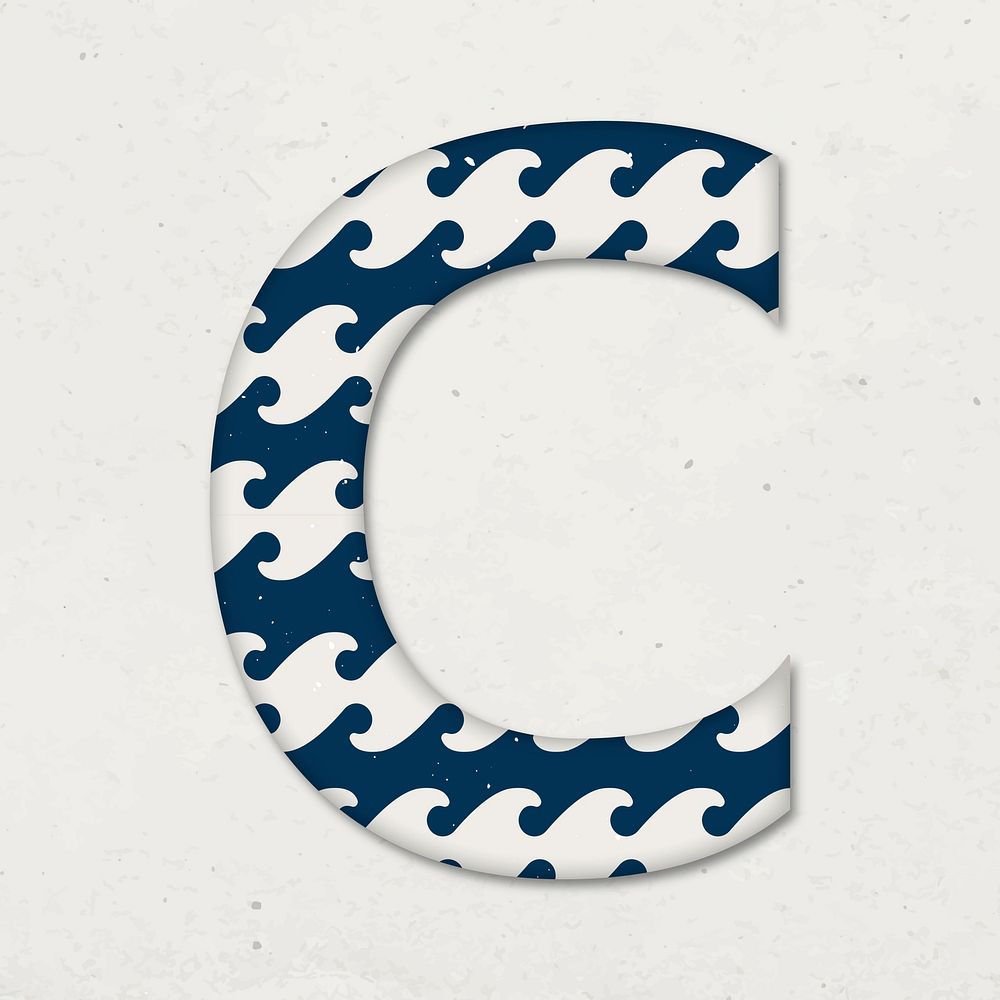 Letter c Japanese wave vector pattern typography