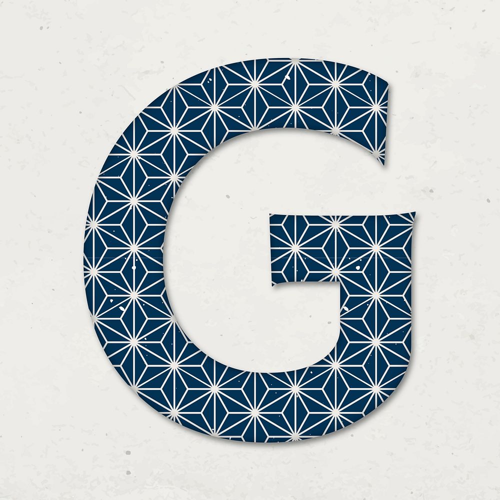 Asanoha letter g Japanese vector blue pattern typography