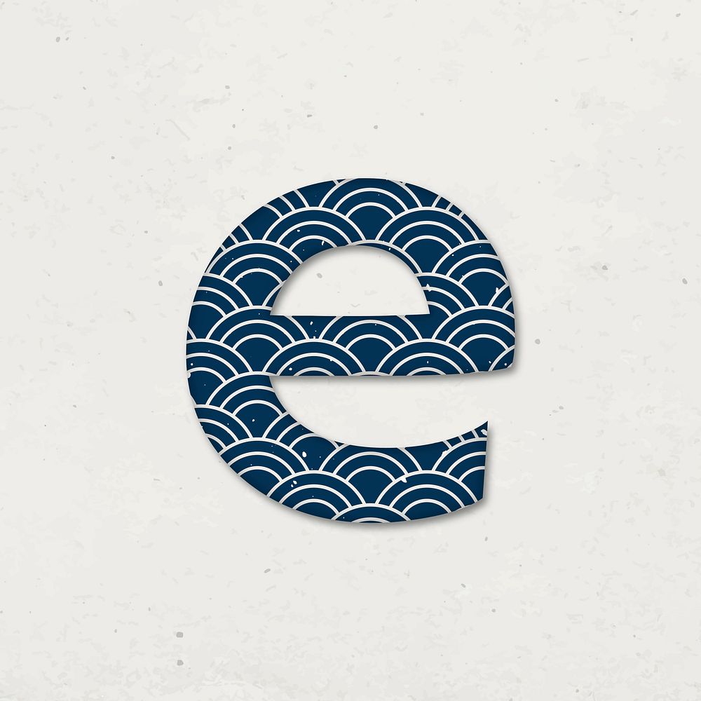 Seigaiha lowercase e Japanese vector blue pattern typography