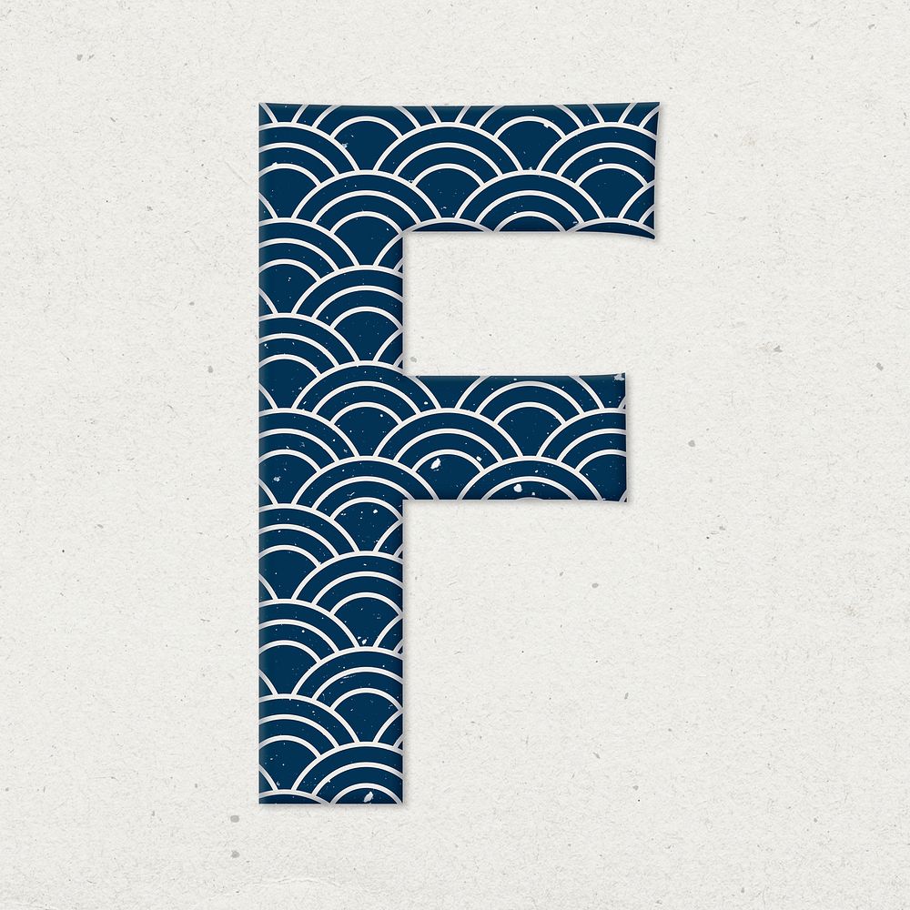 Seigaiha uppercase f Japanese psd blue pattern typography