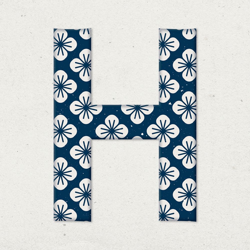 Letter h Japanese floral psd blue pattern typography