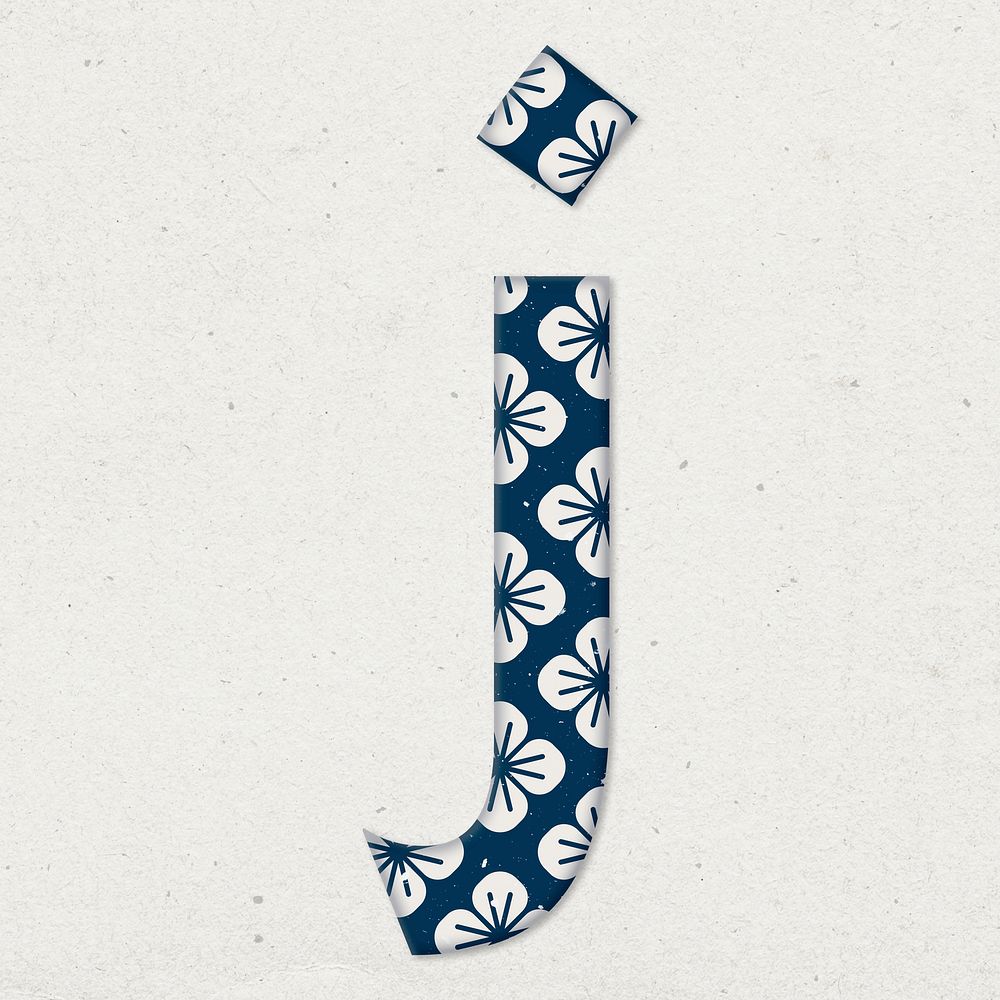 Letter j Japanese blossom psd blue pattern typography