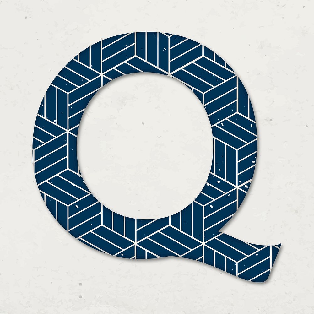 Letter q Japanese geometric vector blue pattern typography