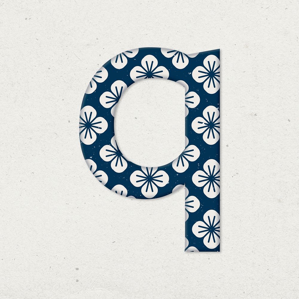 Letter q Japanese floral psd blue pattern typography