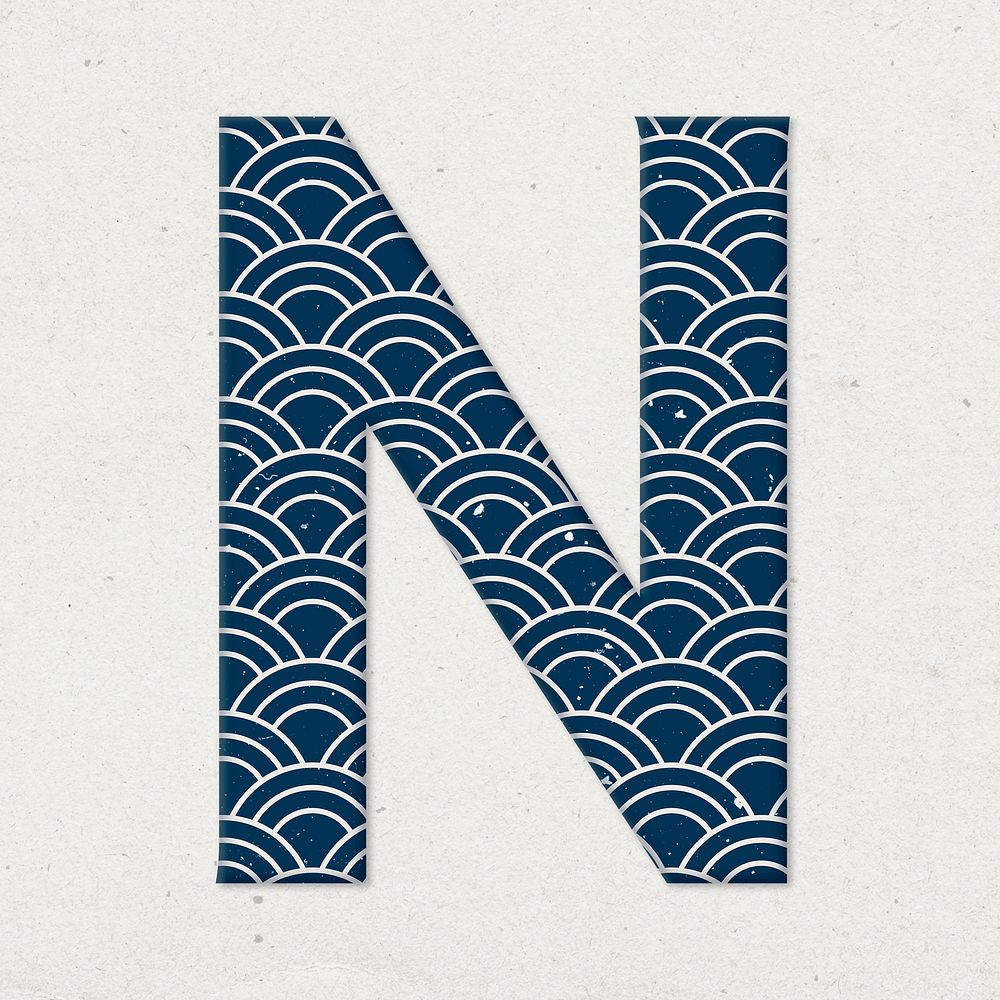 Seigaiha letter n Japanese psd blue pattern typography