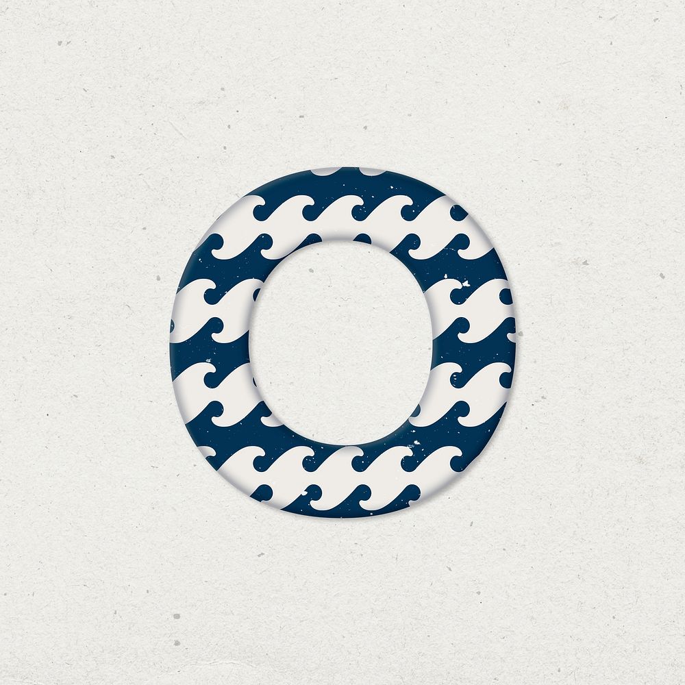 Letter o Japanese wave psd blue pattern typography