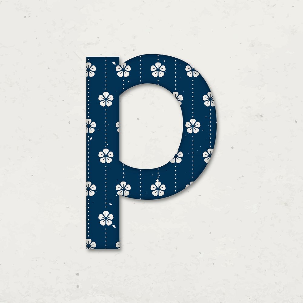 Ume letter p Japanese vector blue pattern typography