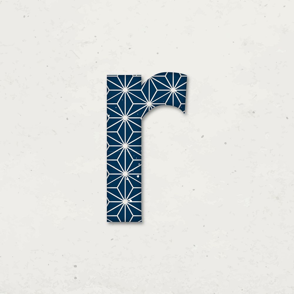 Asanoha letter r Japanese vector blue pattern typography