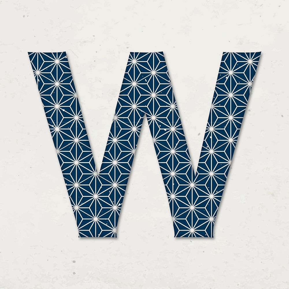 Asanoha letter w Japanese vector blue pattern typography