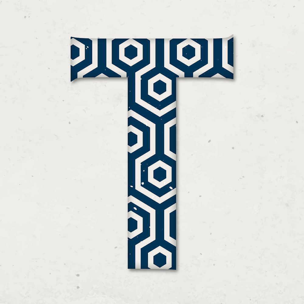 Kikko letter t Japanese vector blue pattern typography