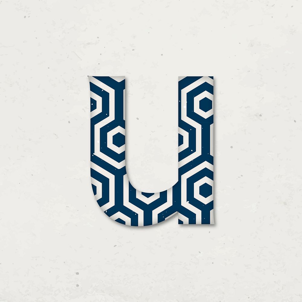 Kikko letter u Japanese vector blue pattern typography