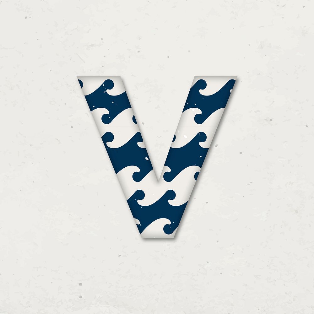 Letter v Japanese wave vector blue pattern typography