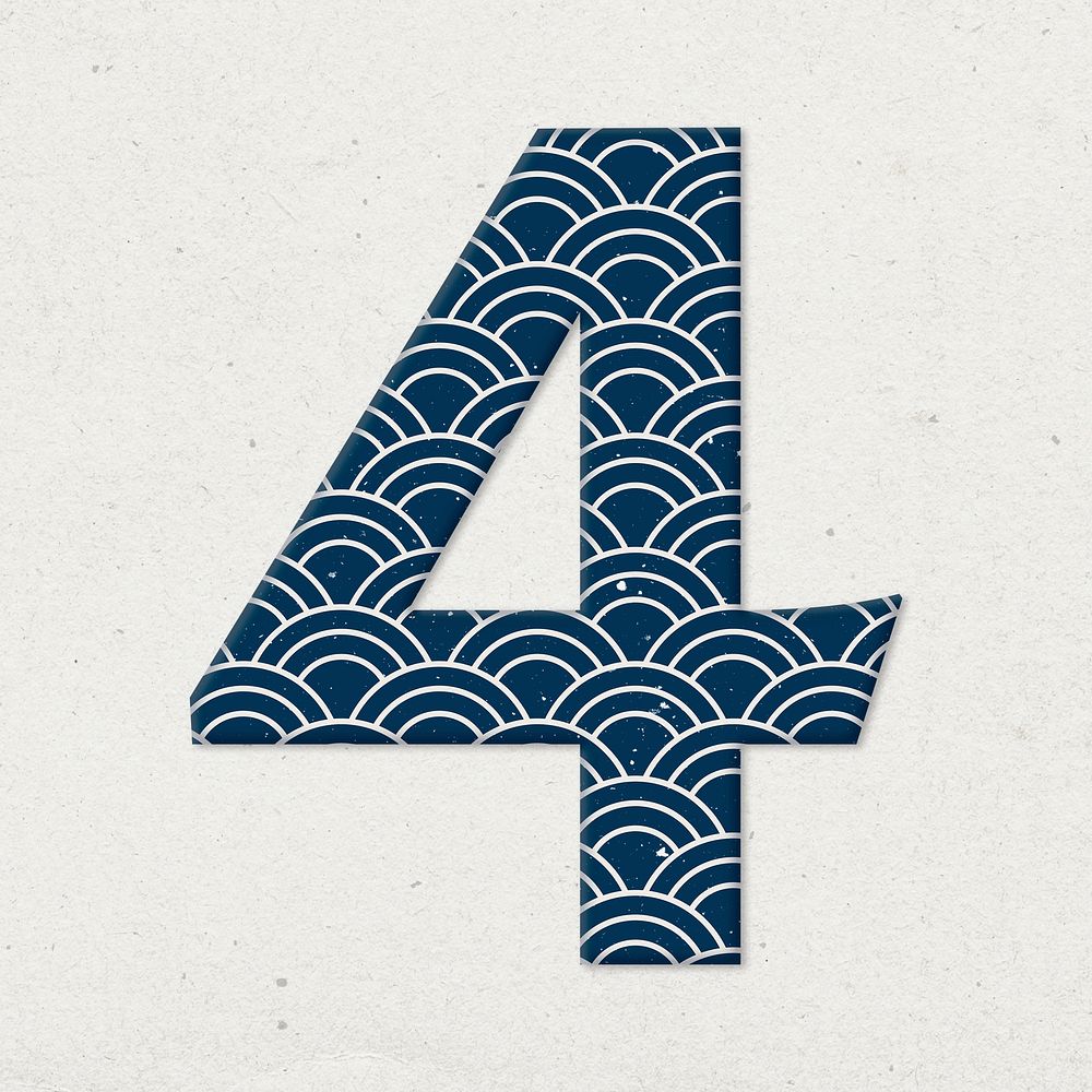 Wave pattern four psd Japanese inspired number typography