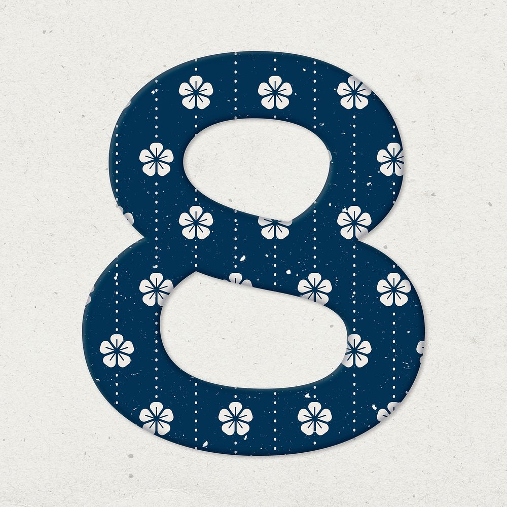 Blossom pattern eight psd Japanese inspired number typography