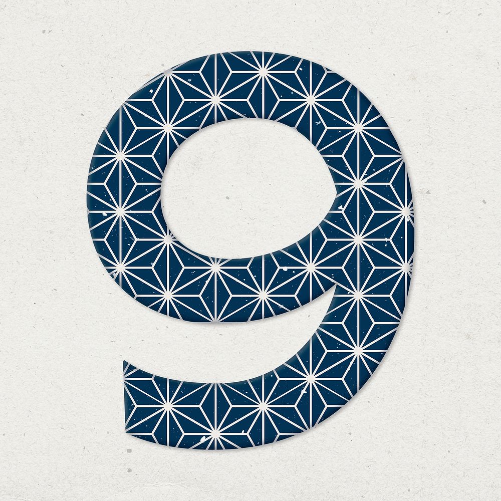 Geometric pattern 9 psd Japanese inspired number typography
