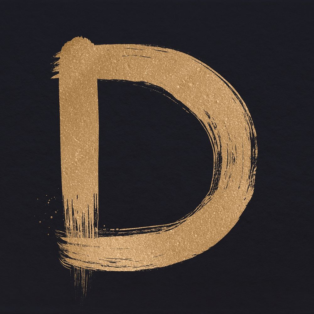 Brushed gold d letter psd typeface