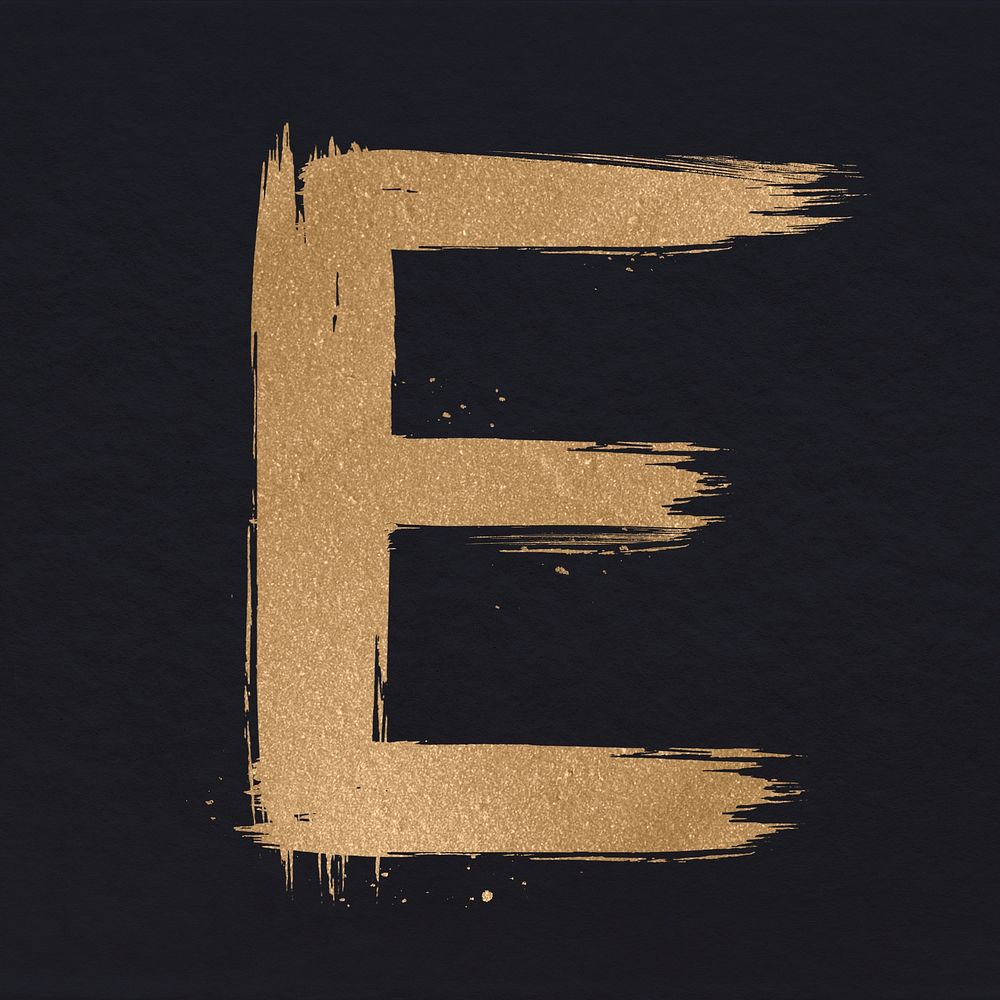 Brushed gold e letter psd typeface